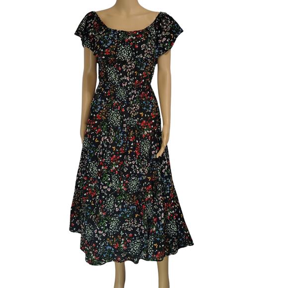 Chelsea & Theodore Floral Peasant Fit Flare Maxi Sundress Smocked Waist Size M - Picture 4 of 8